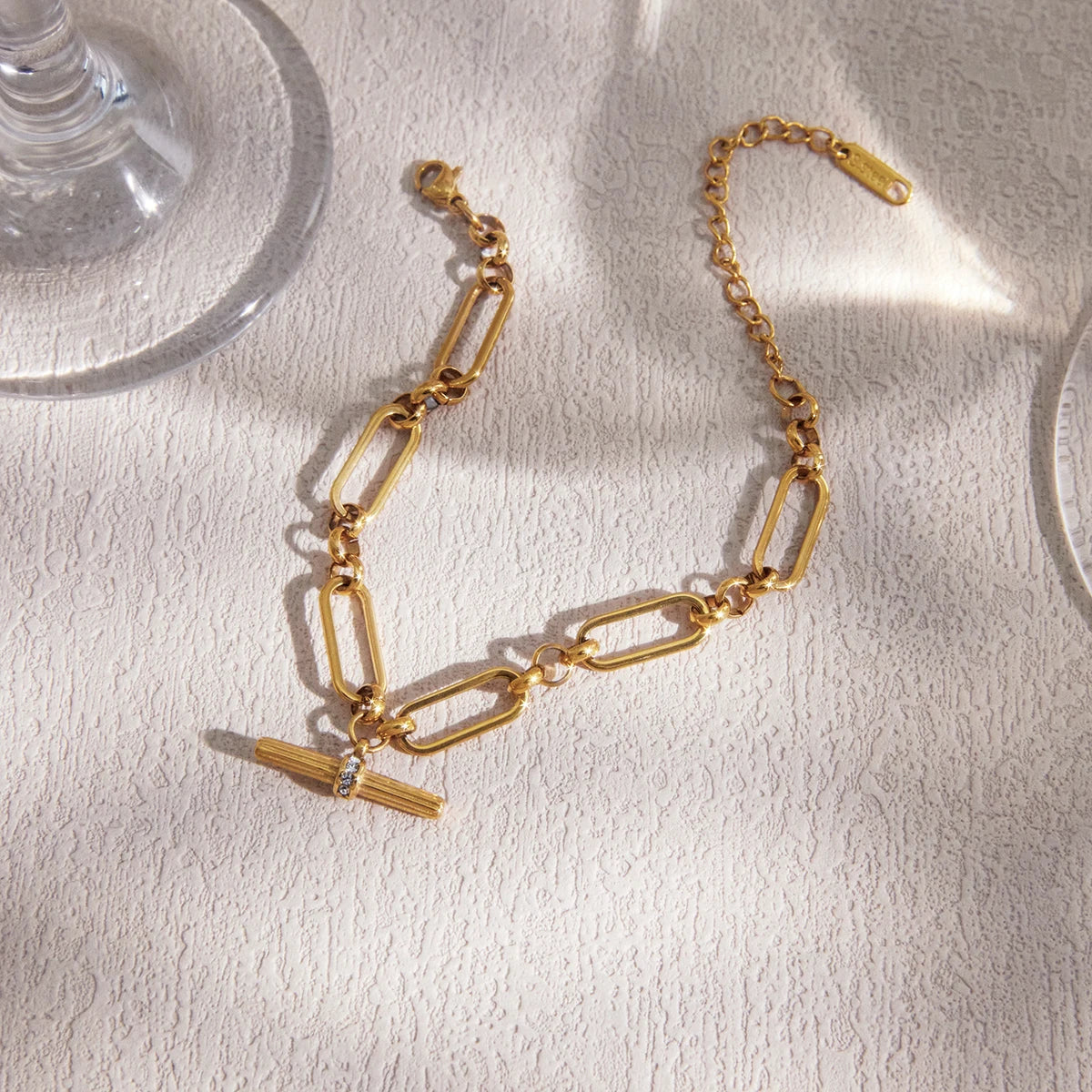 Paperclip Pearl Chain Bracelet — Stainless Steel · PS009