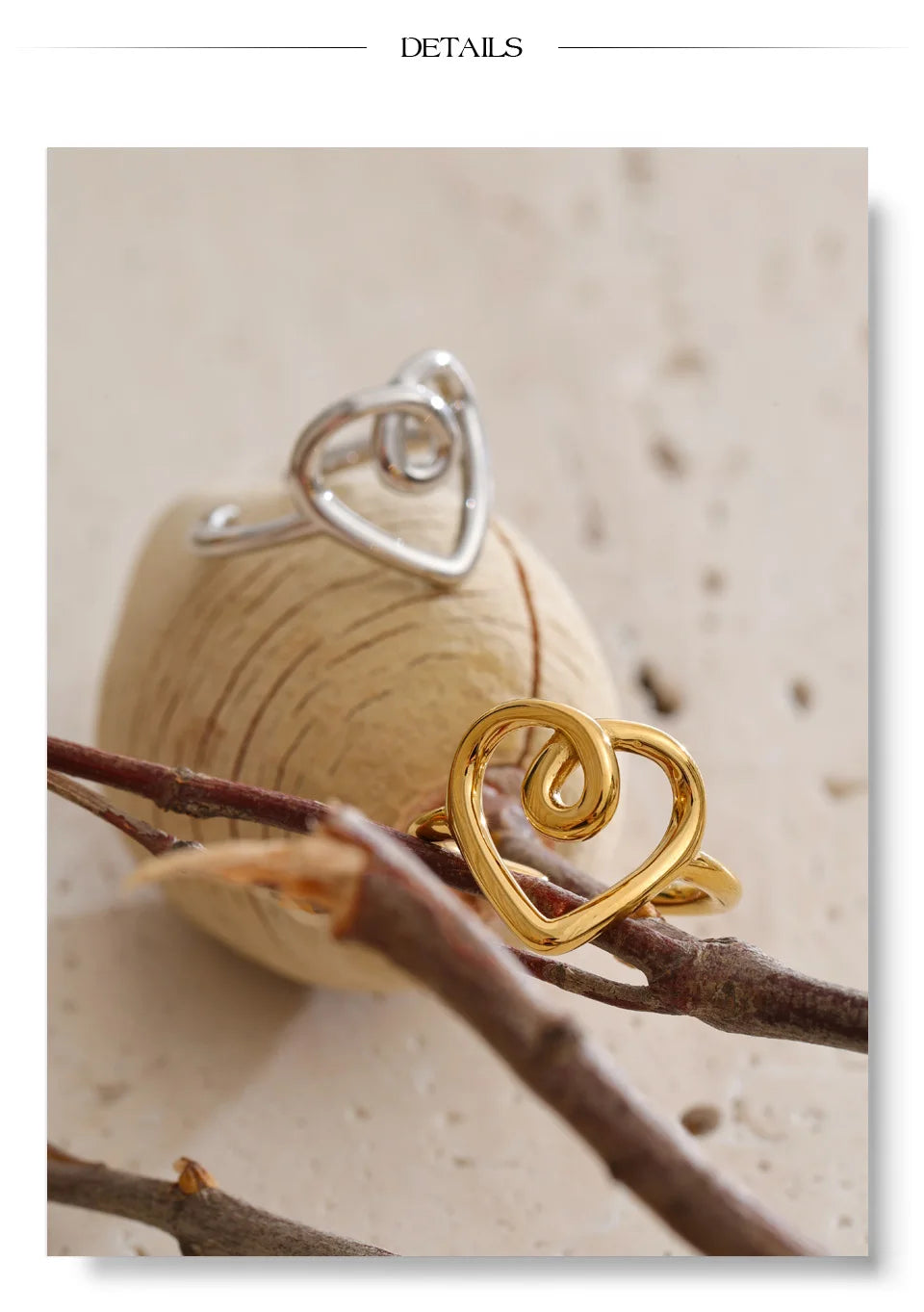 Heart ring in 18K gold-plated stainless steel.