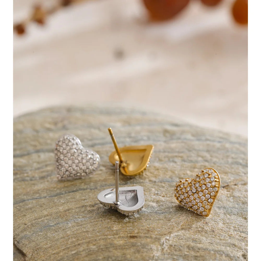 Cubic Zirconia Heart Earrings — Gold-Plated Stainless Steel with Cubic Zirconia · PS1524