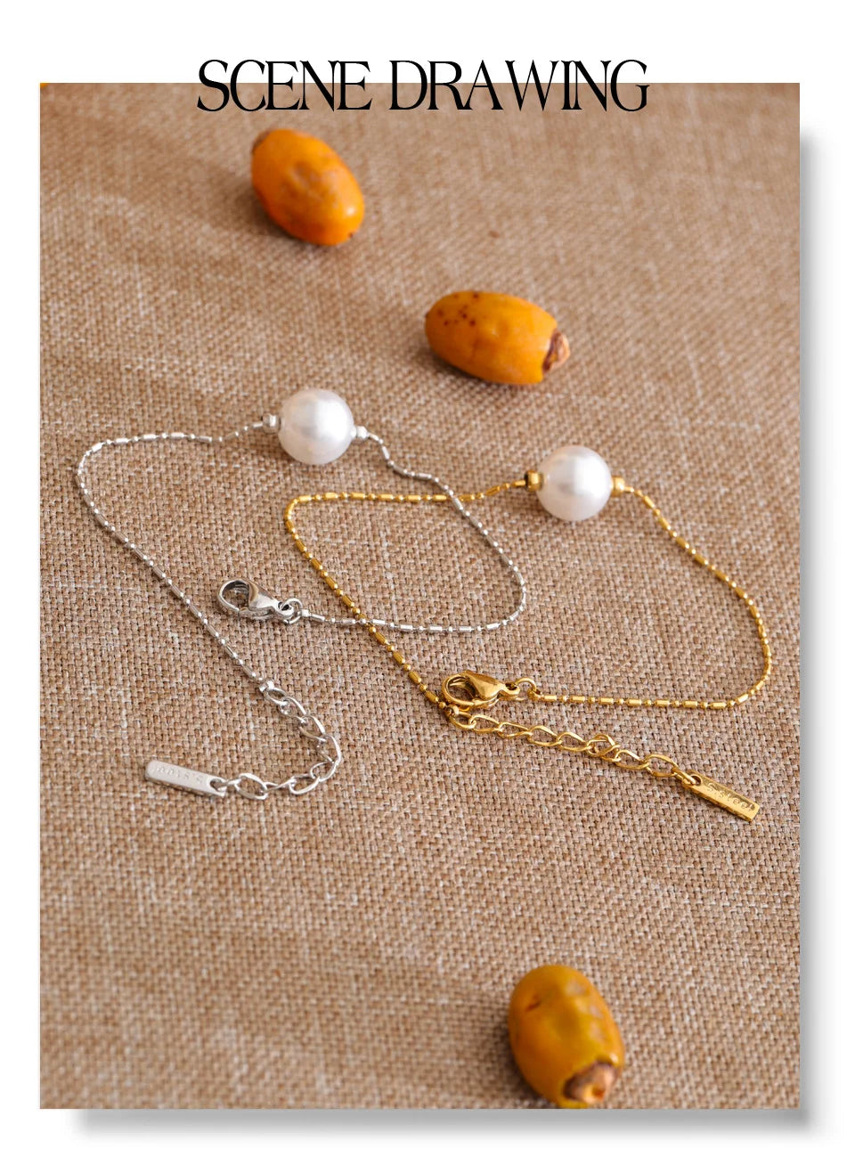 Pearl Geometric Chain Bracelet — Gold-Plated Stainless Steel with Pearl · PS1048