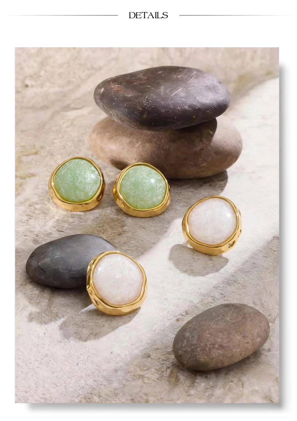 White resin acrylic earrings in gold-plated stainless steel with resin and acrylic.