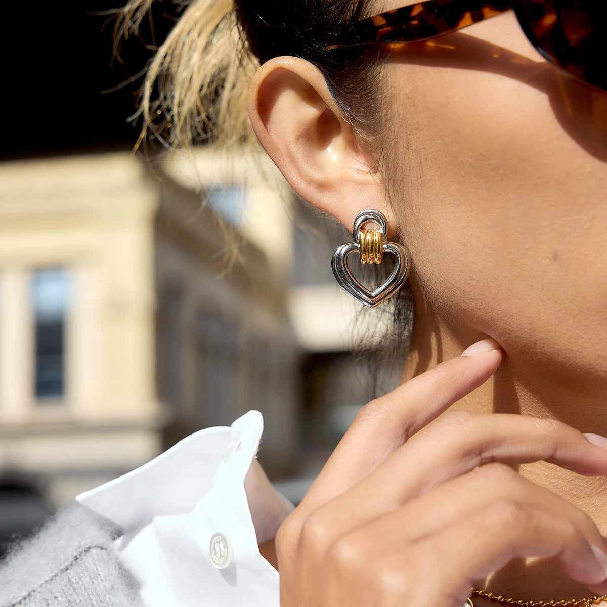 Open Heart Drop Earrings — Stainless Steel · PS066