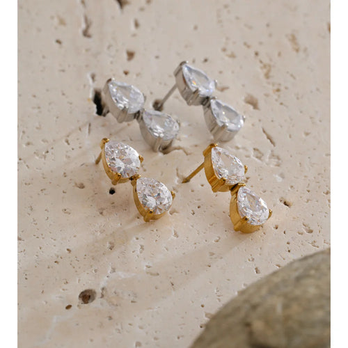 Cubic Zirconia Earrings — Gold-Plated Stainless Steel with Cubic Zirconia · PS1548