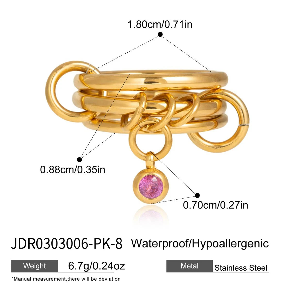 Mixed Crystal Ring Stack — Stainless Steel · PS228