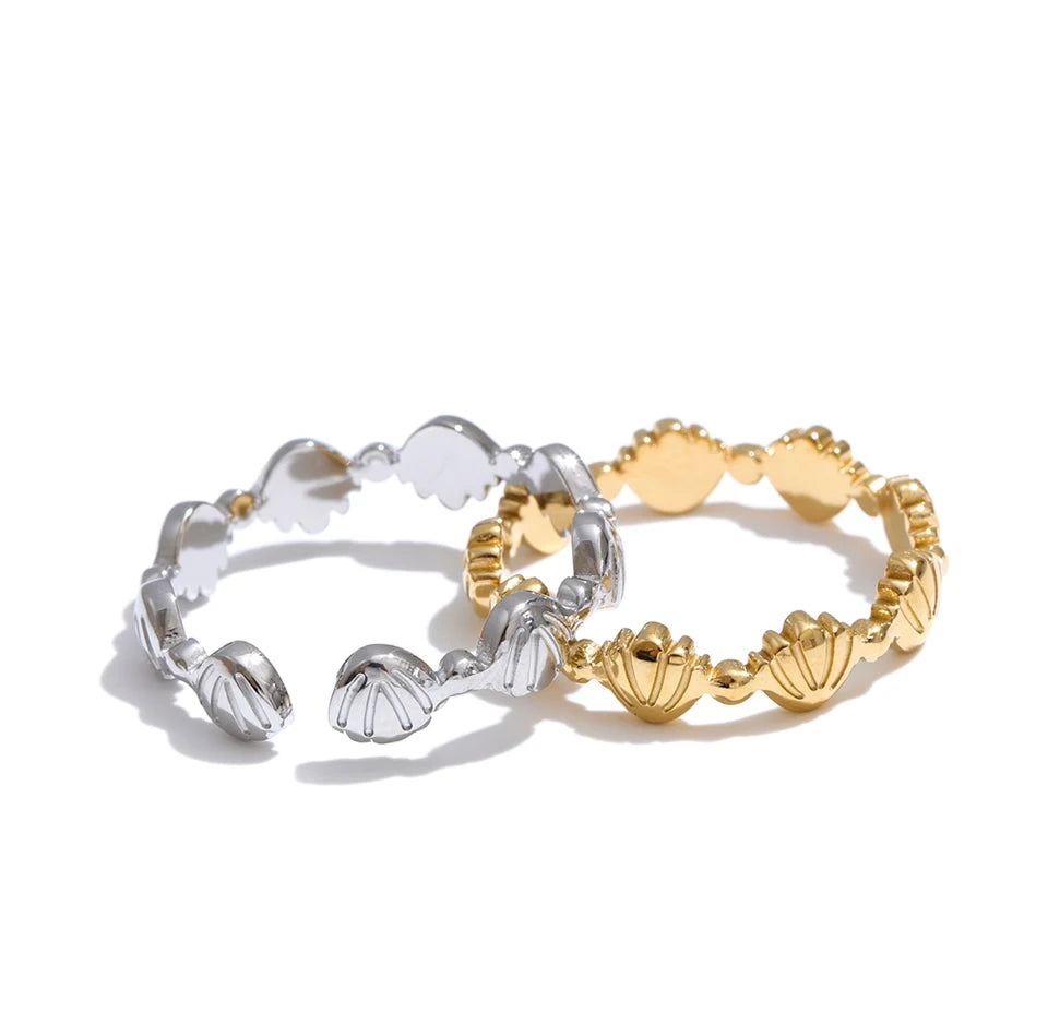 Shell Geometric Ring — 18K Gold-Plated Stainless Steel with Shell · PS2303