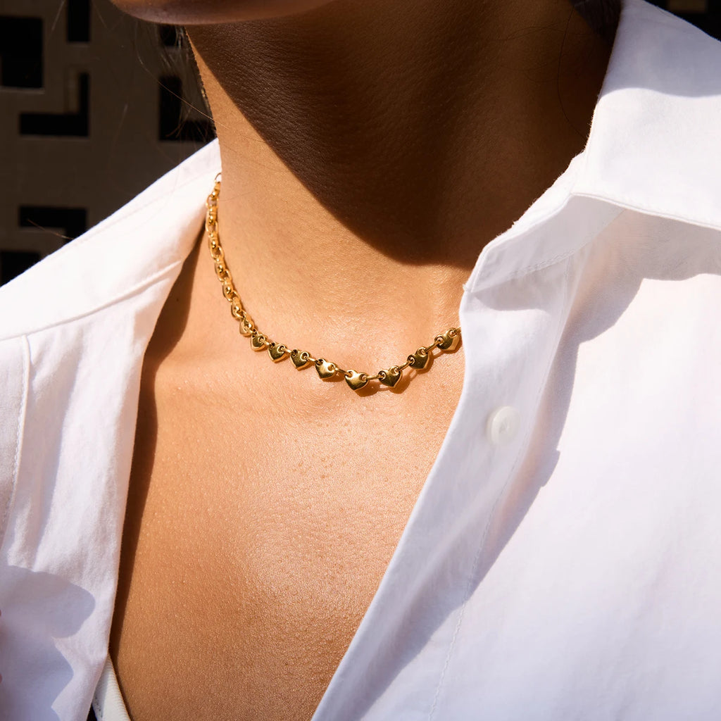 Heart Chain Choker Necklace — Stainless Steel · PS147