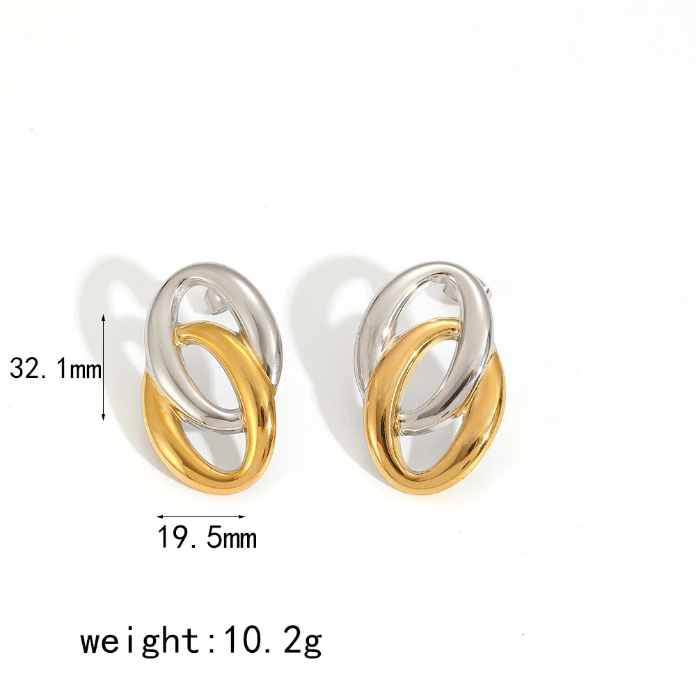 New Fashion Design Gold Silver Mixed Color Titanium Steel Geometric Stud Earrings Set Women's Classic Charm Waterproof Jewelry