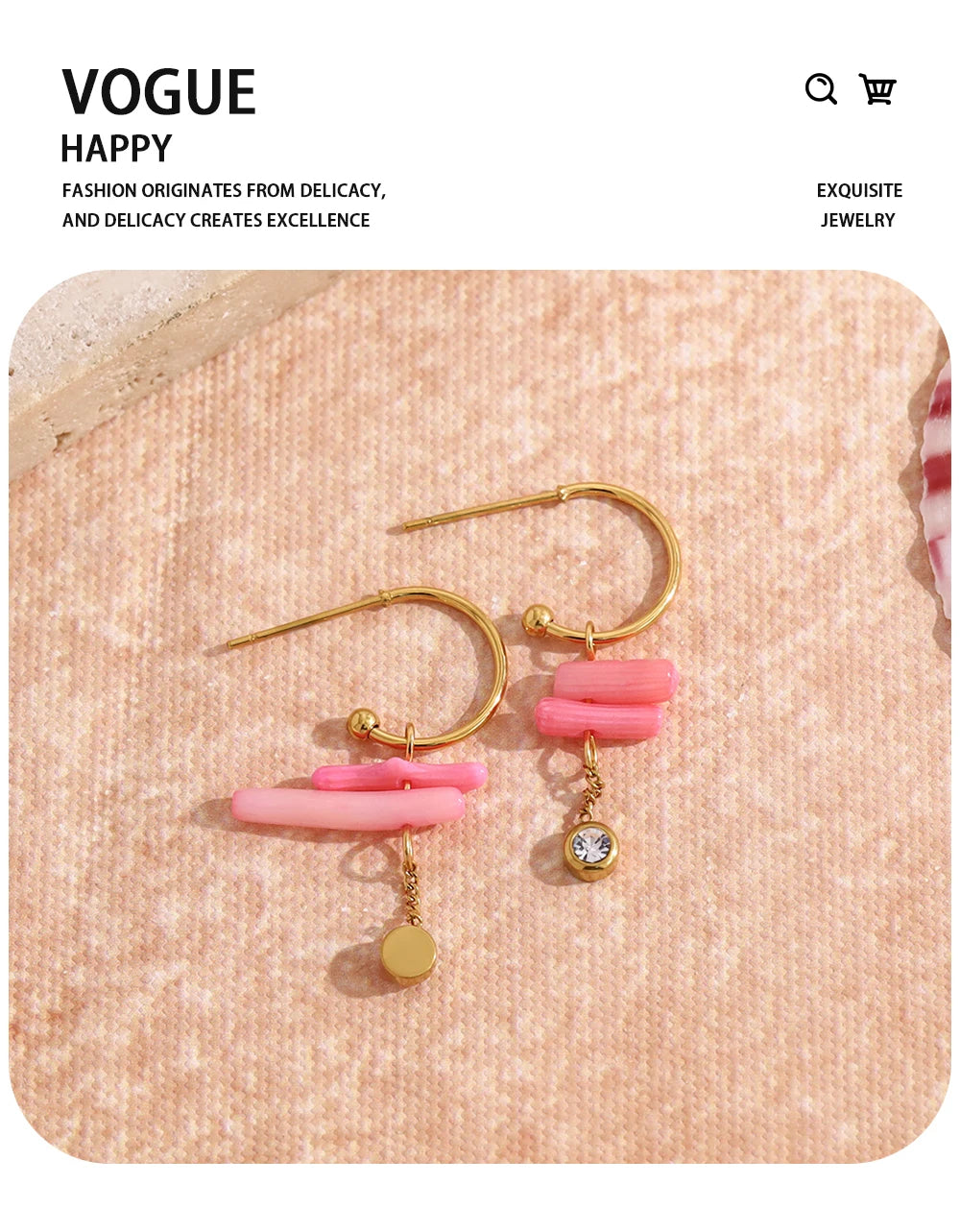 Pink Coral Dangle Earrings — 316L Stainless Steel · PS405