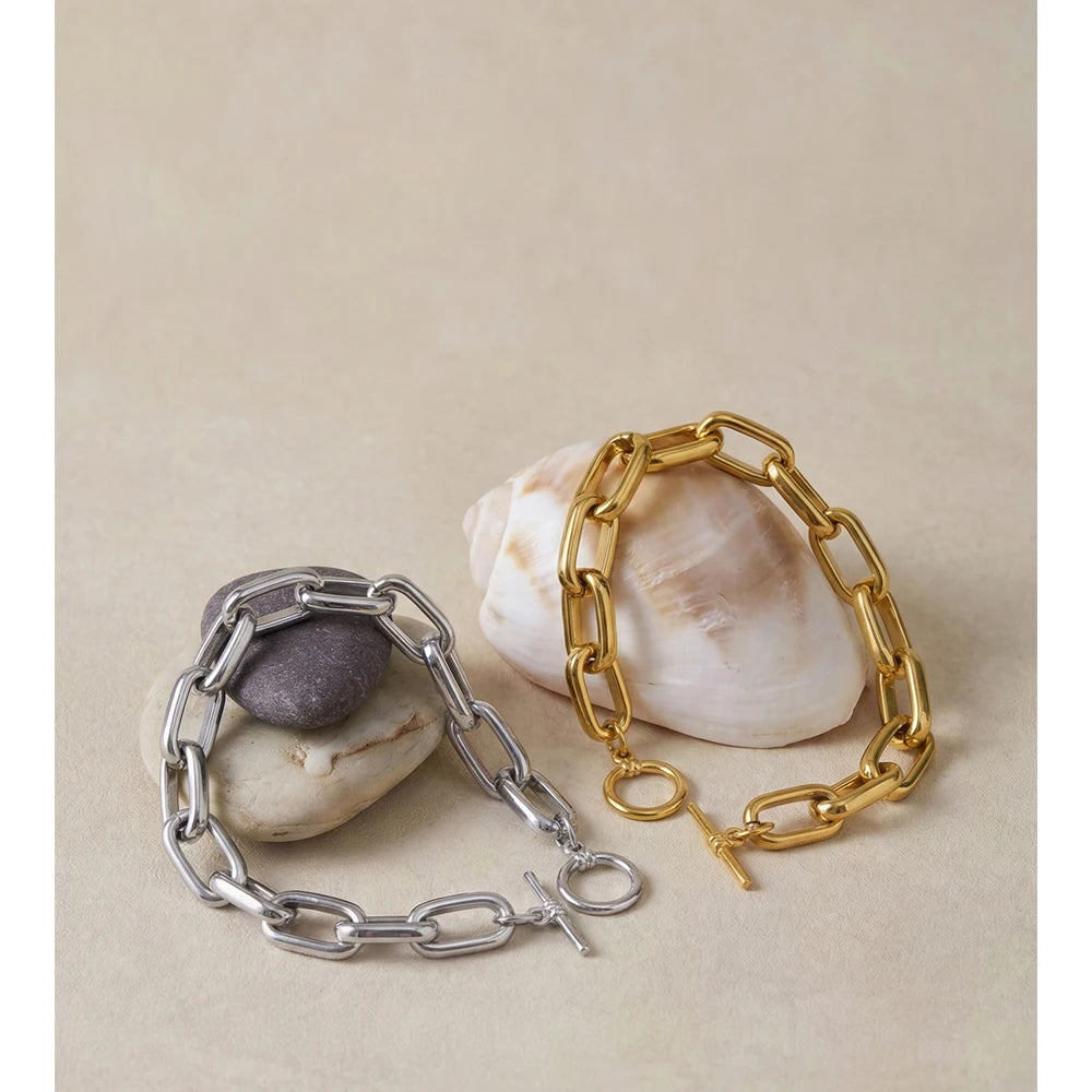Geometric Chain Bracelet — Gold-Plated Stainless Steel · PS1157