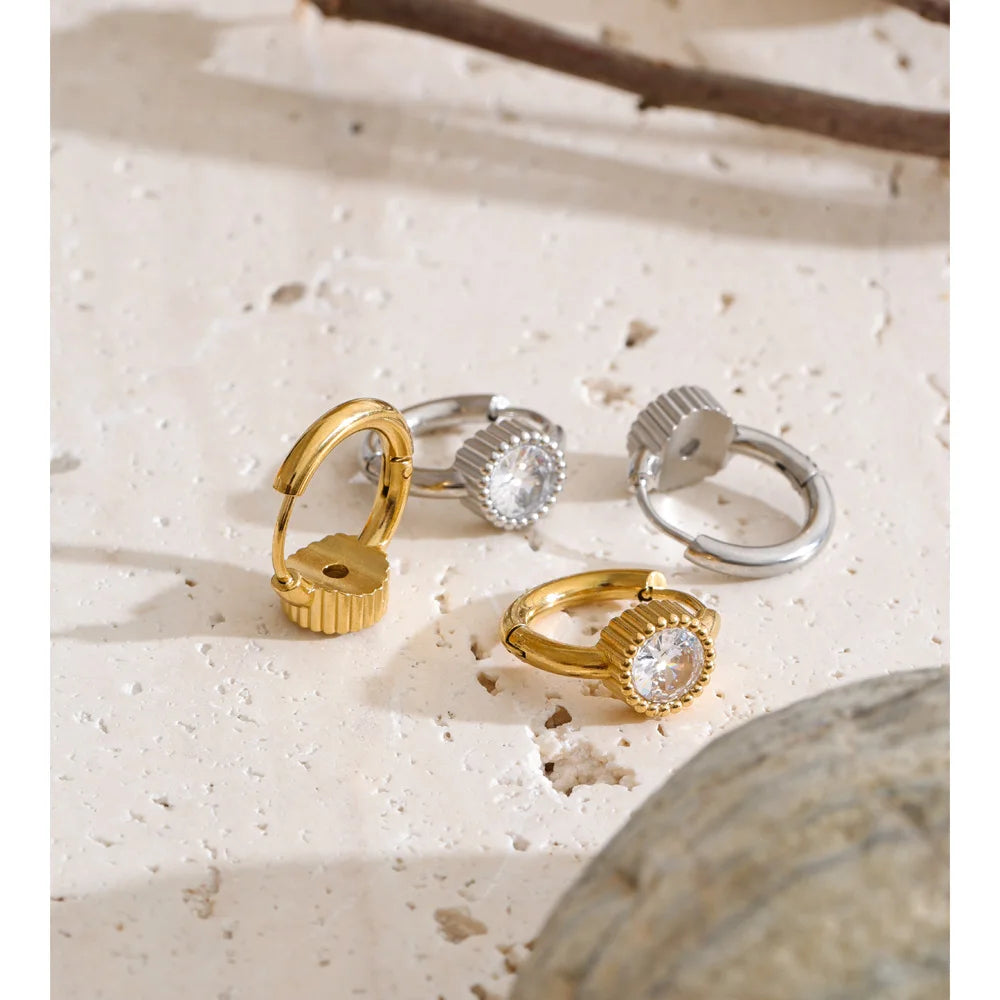 Cubic Zirconia Geometric Earrings — Gold-Plated Stainless Steel with Cubic Zirconia · PS1384