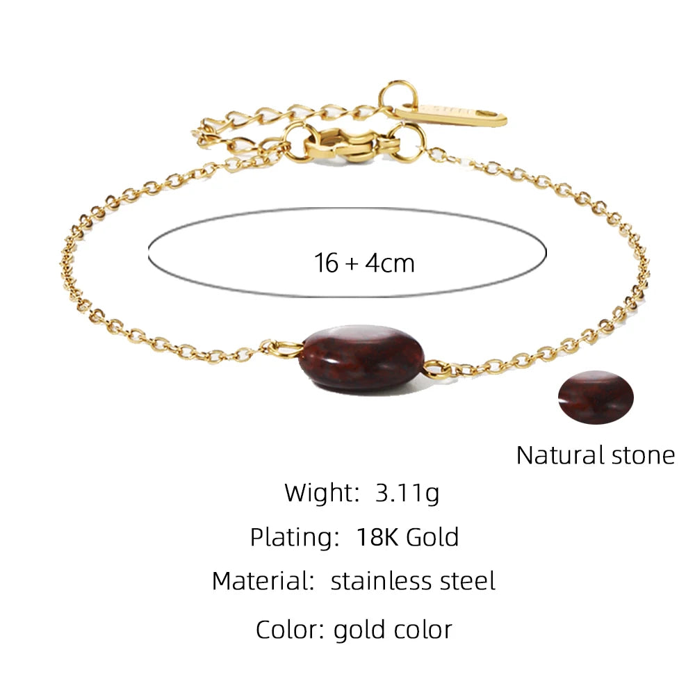 Bracelet Dark Red Natural Stone Pendants Charm — 316L Stainless Steel · PS414