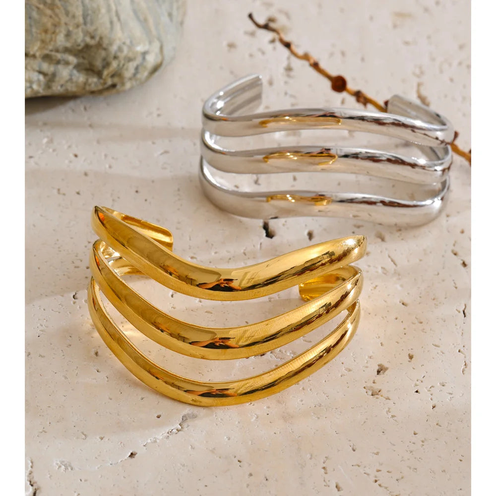 Geometric Layered Bracelet — Gold-Plated Stainless Steel · PS1561