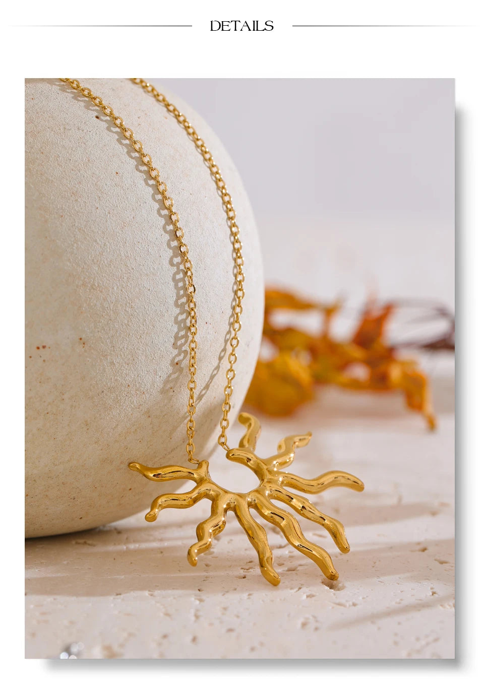 Sun geometric necklace in gold-plated stainless steel.