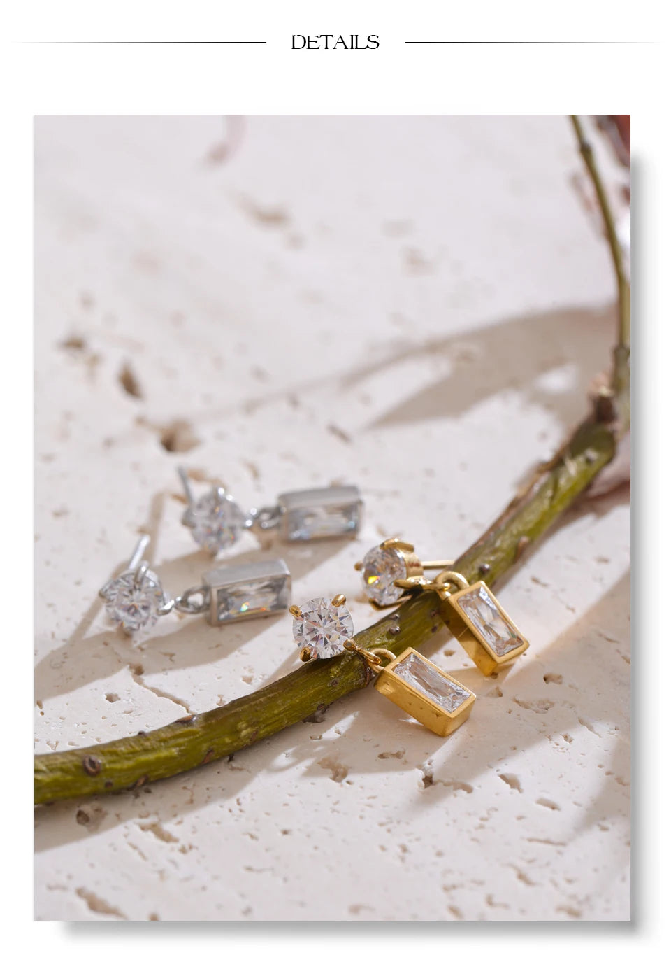 Cubic Zirconia Geometric Earrings — Gold-Plated Stainless Steel with Cubic Zirconia · PS1593