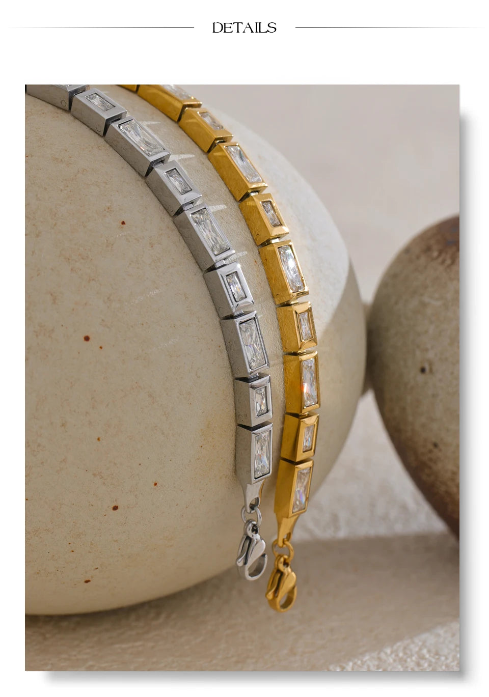 Cubic Zirconia Geometric Chain Bracelet — Gold-Plated Stainless Steel with Cubic Zirconia · PS1955