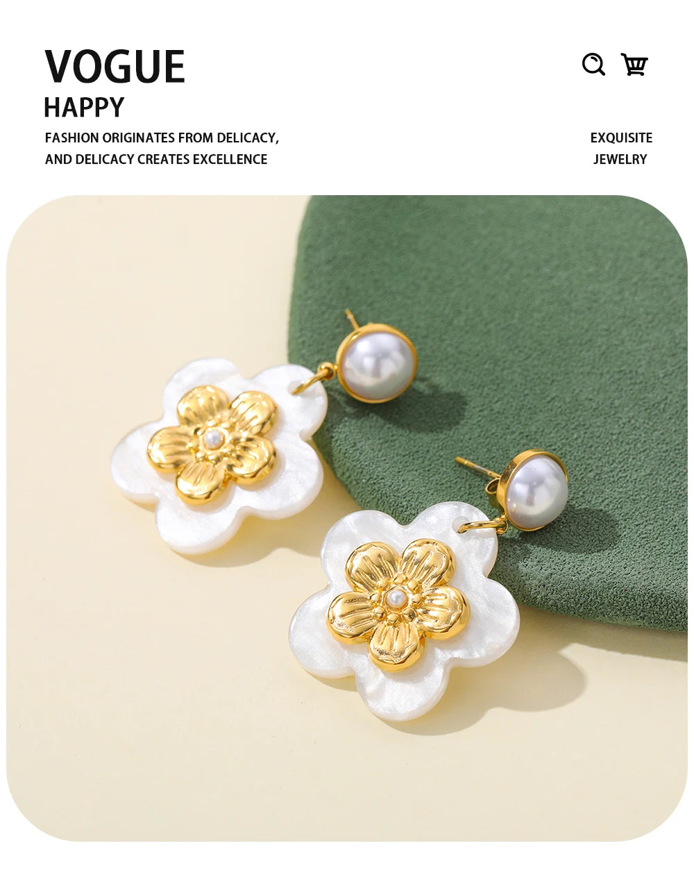 Drop Earrings Acrylic Flower Pearl — 316L Stainless Steel · PS391