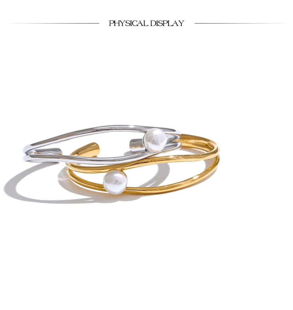 Pearl Geometric Bracelet — Gold-Plated Stainless Steel with Pearl · PS1718