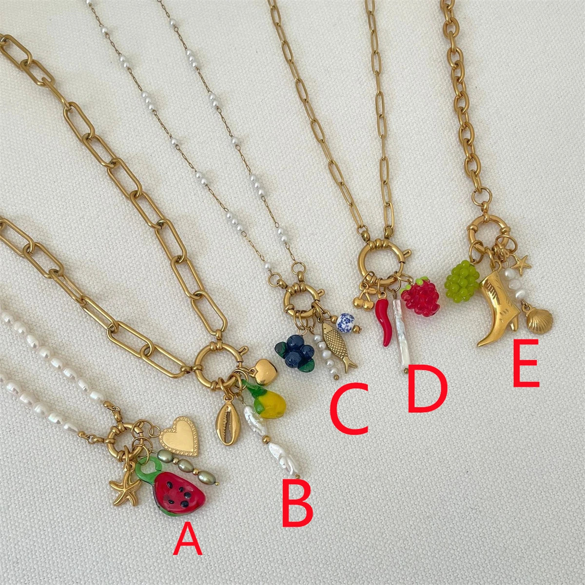 Stainless steel fruit heart boots ins high-end feeling collarbone chain pearl starfish gold-plated color preservation