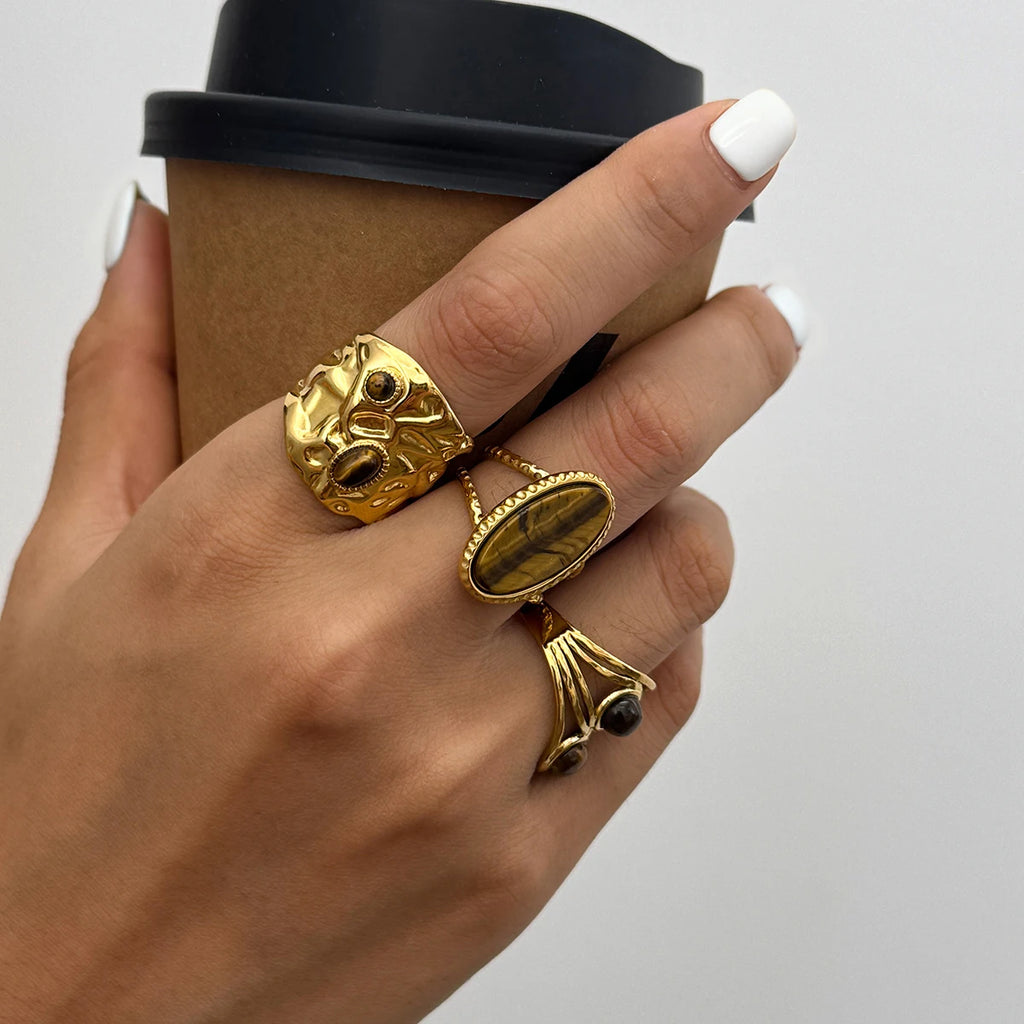 Vintage Stone Ring Stack — Stainless Steel · PS252