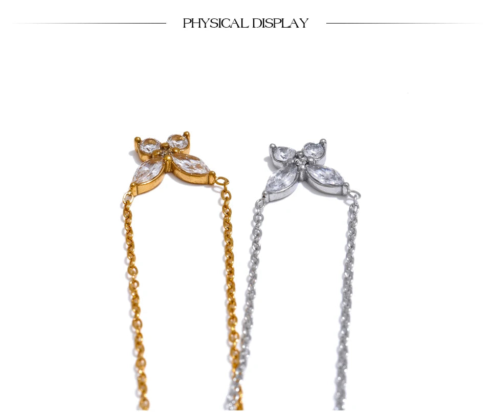 Cubic zirconia butterfly necklace in gold-plated stainless steel with cubic zirconia.