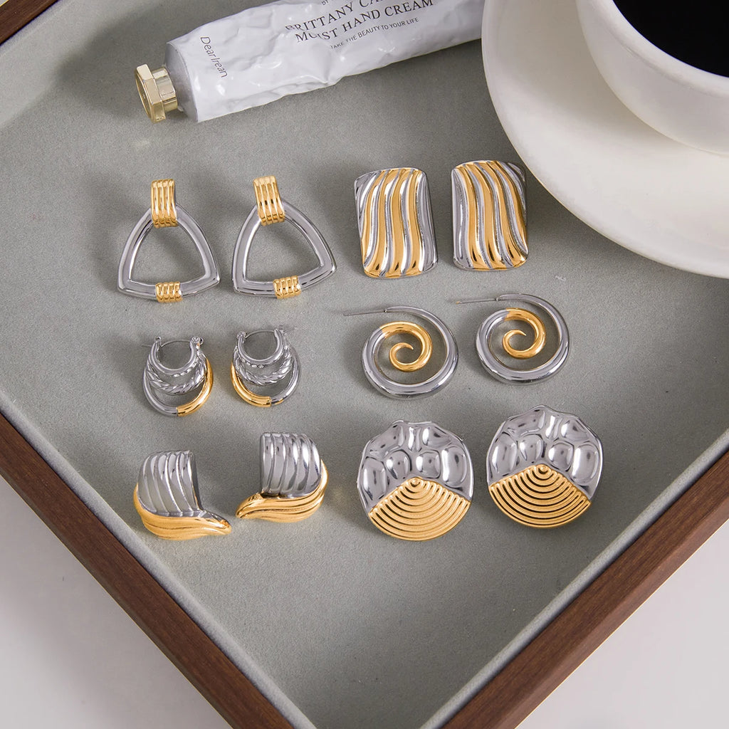 Sculptural Silver Earrings — Stainless Steel · PS111