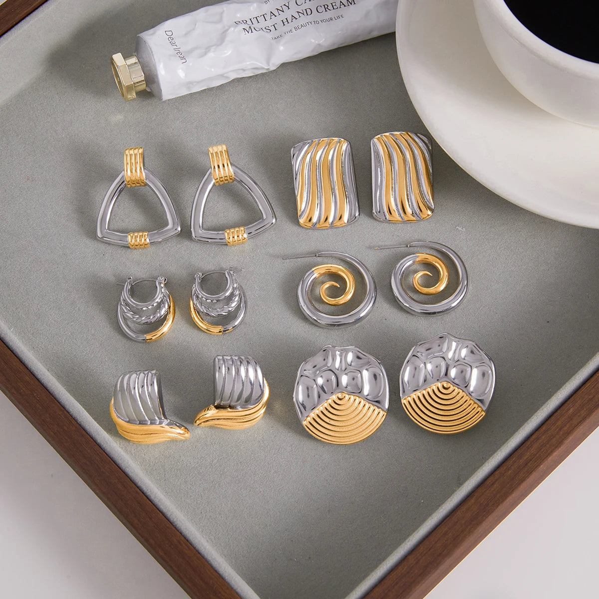 Sculptural Silver Earrings — Stainless Steel · PS111