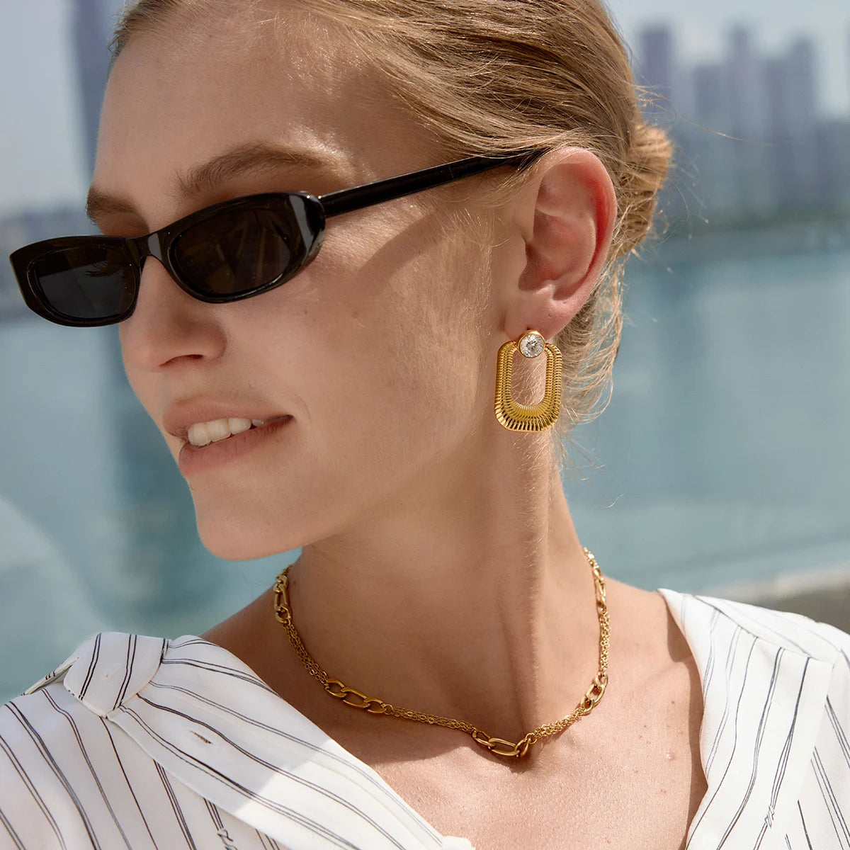 Two-Tone Figaro Chain Necklace — Stainless Steel · PS357