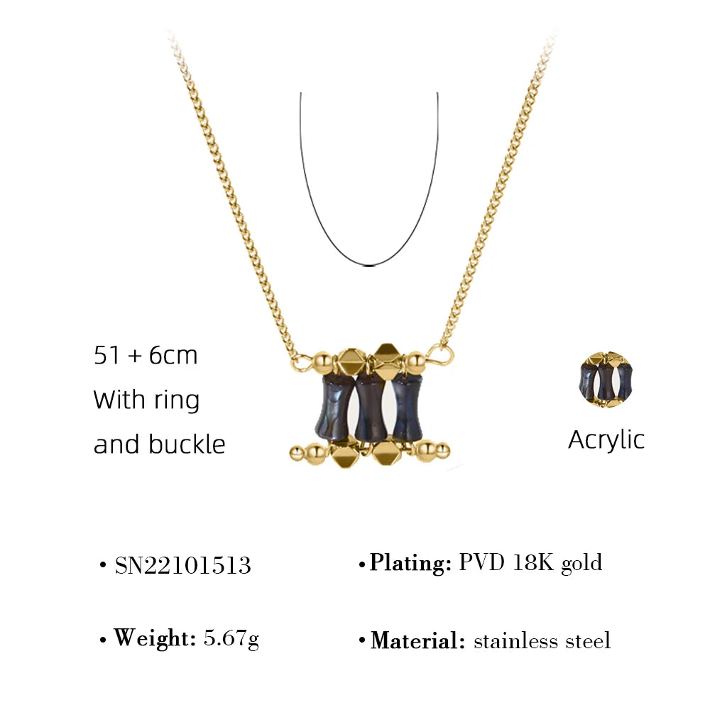 Chain Irregular Acrylic Pendant Necklace — 316L Stainless Steel · PS428