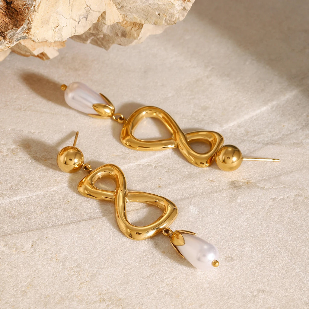Teardrop Pearl Drop Earrings — Stainless Steel · PS086