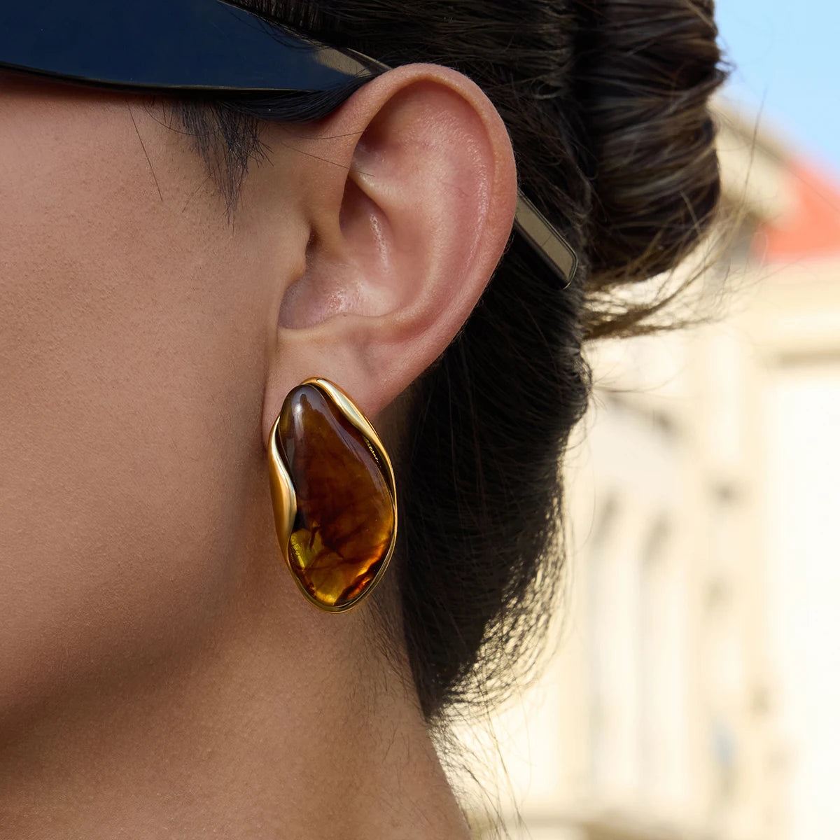 Deep Green Resin C Earrings — Stainless Steel · PS299