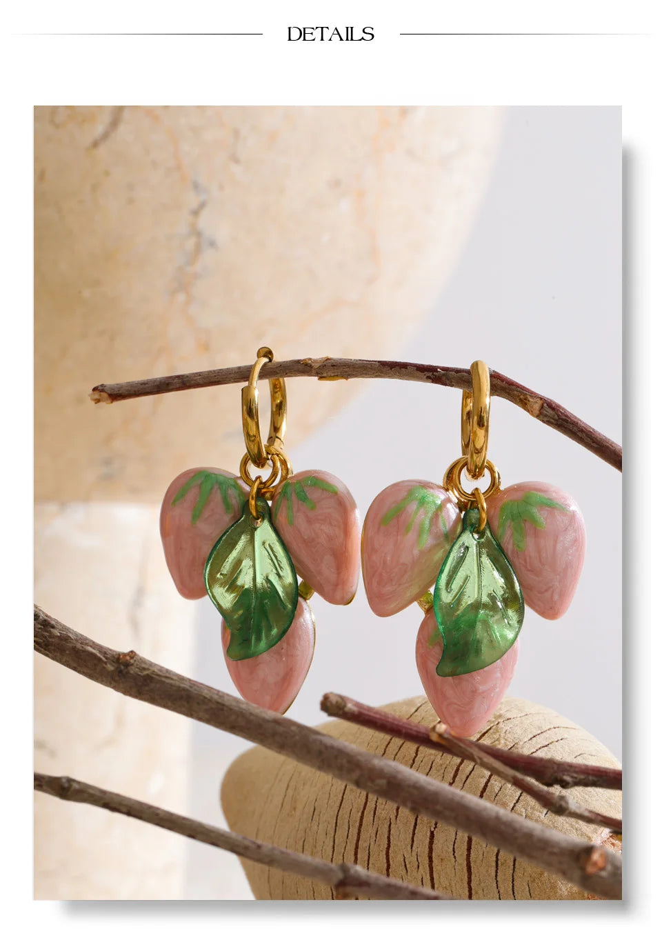 White geometric earrings in gold-plated stainless steel.