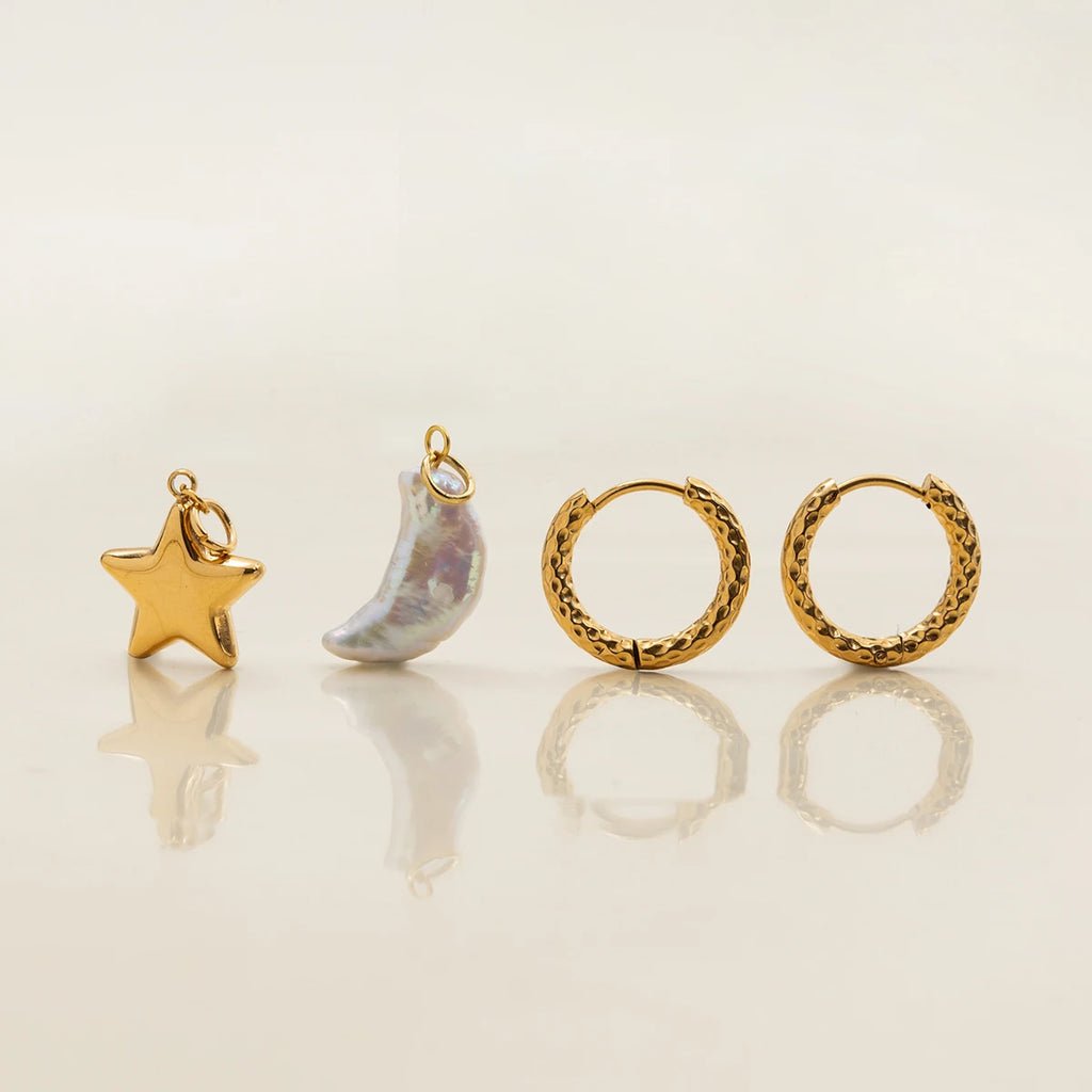 Pearl Moon Star Earrings — Stainless Steel · PS334