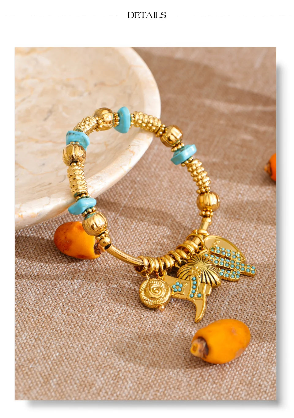 Natural Stone Heart Flower Bracelet — Gold-Plated Stainless Steel with Natural Stone · PS1139