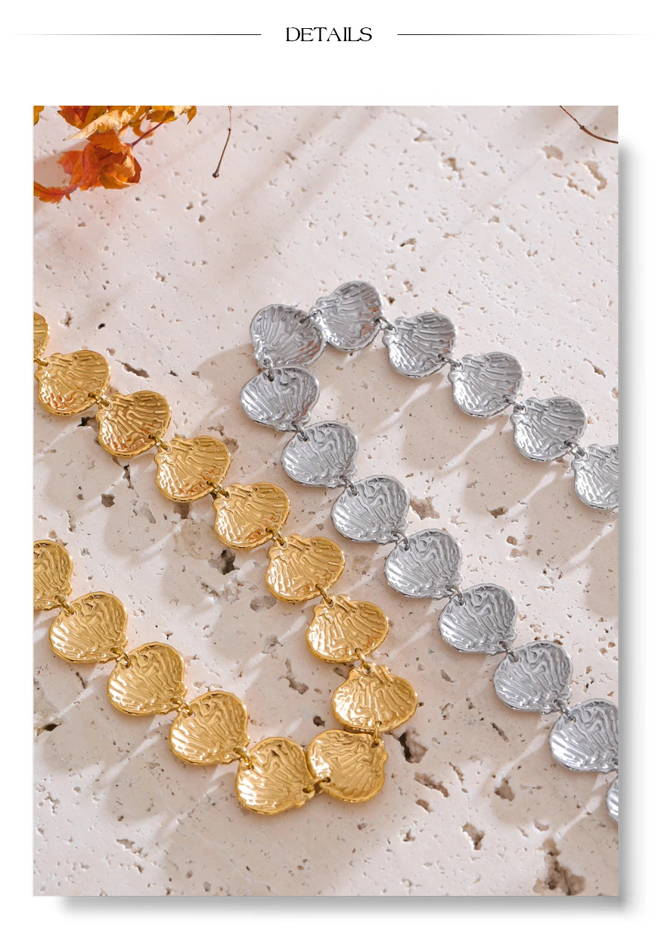 Shell hammered geometric necklace in gold-plated stainless steel with shell.
