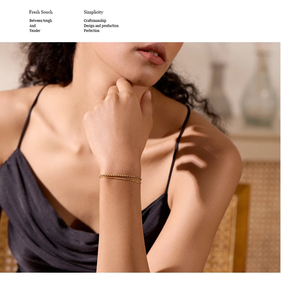 Beaded Geometric Chain Bracelet — Gold-Plated Stainless Steel · PS2234