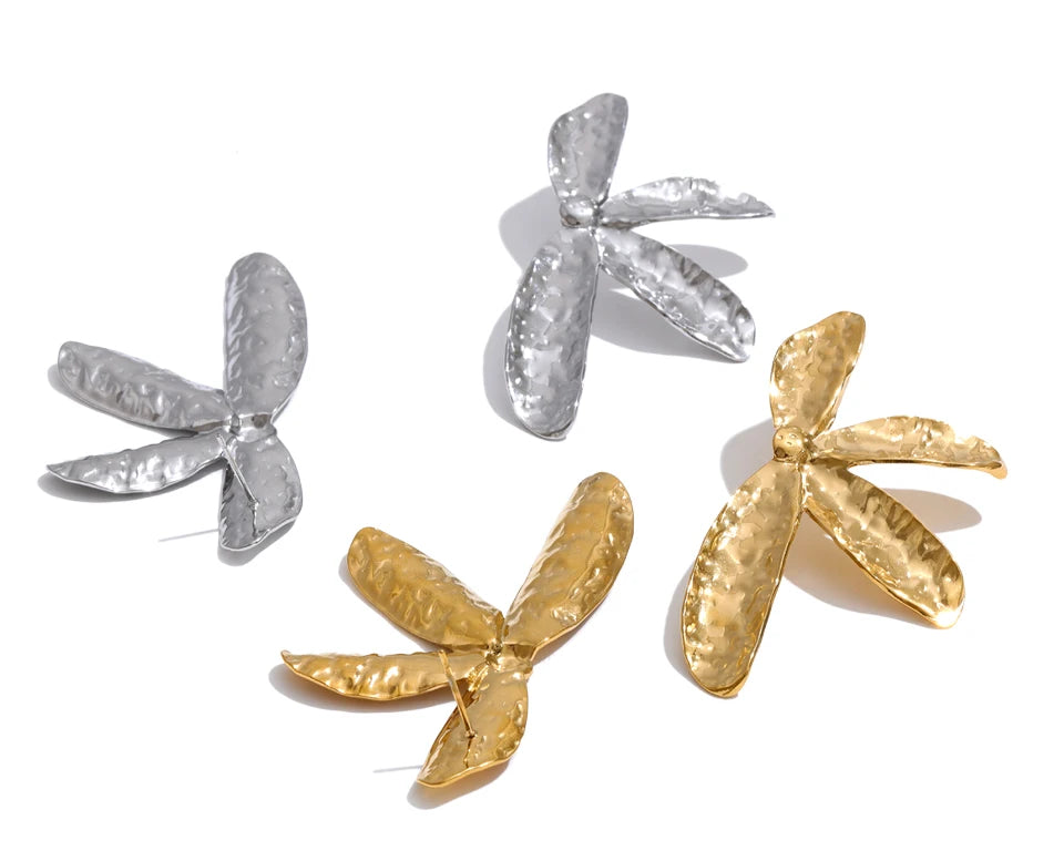 Flower Hammered Earrings — Gold-Plated Stainless Steel · PS1263