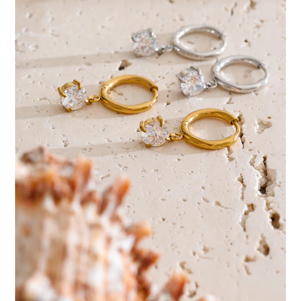 Cubic Zirconia Geometric Earrings — Gold-Plated Stainless Steel with Cubic Zirconia · PS1300