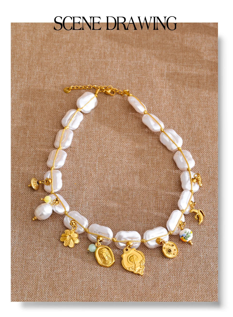 Pearl heart flower necklace in gold-plated stainless steel with pearl.