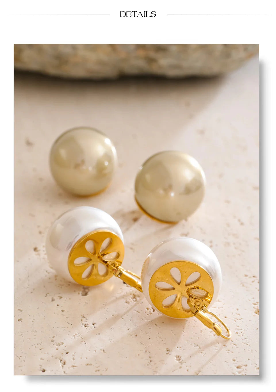 Pearl geometric earrings in gold-plated stainless steel with pearl.