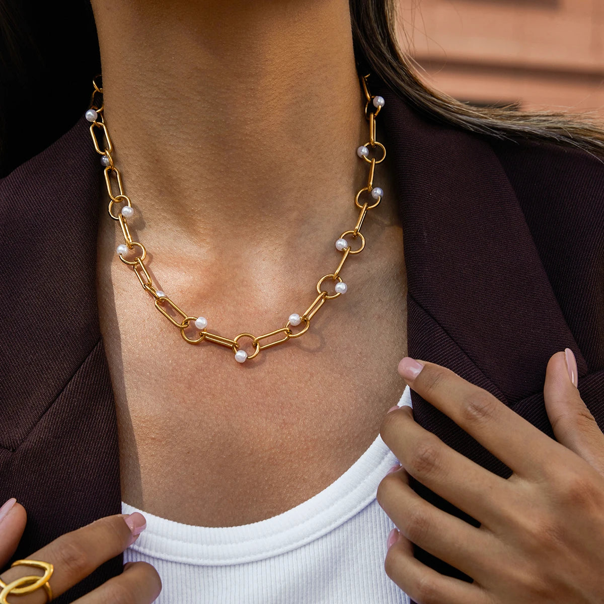 Pearl Choker Necklace — Stainless Steel · PS332