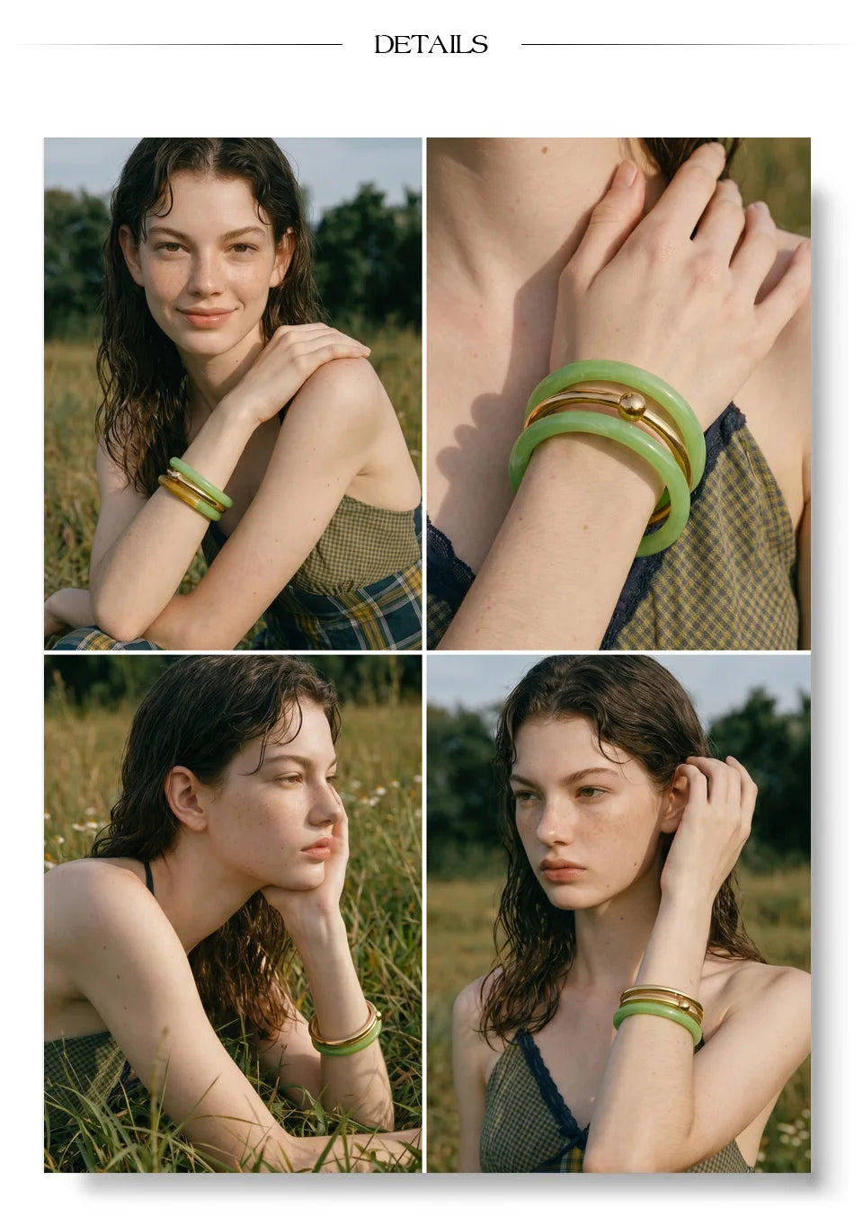 Resin acrylic multi-color bracelet in gold-plated stainless steel with resin and acrylic.