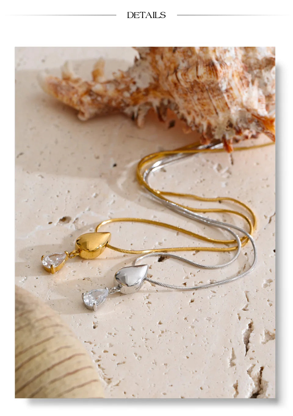 Cubic zirconia geometric necklace in gold-plated stainless steel with cubic zirconia.