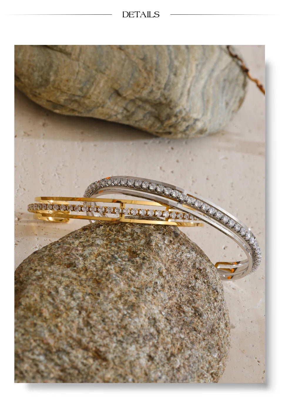Cubic Zirconia Geometric Bracelet — Stainless Steel with Cubic Zirconia · PS1556