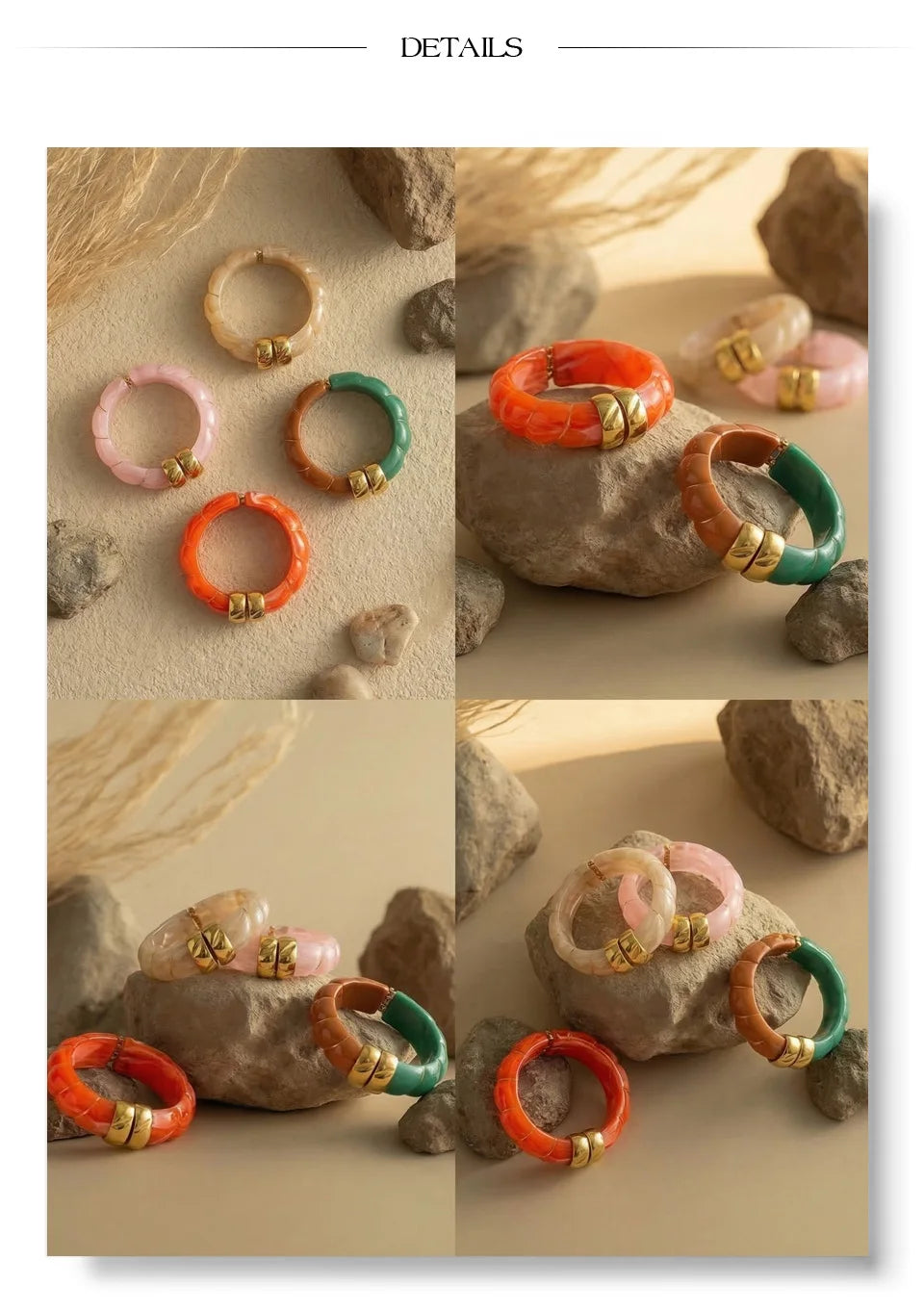 Resin Acrylic Geometric Bracelet — Gold-Plated Stainless Steel with Resin and Acrylic · PS1662