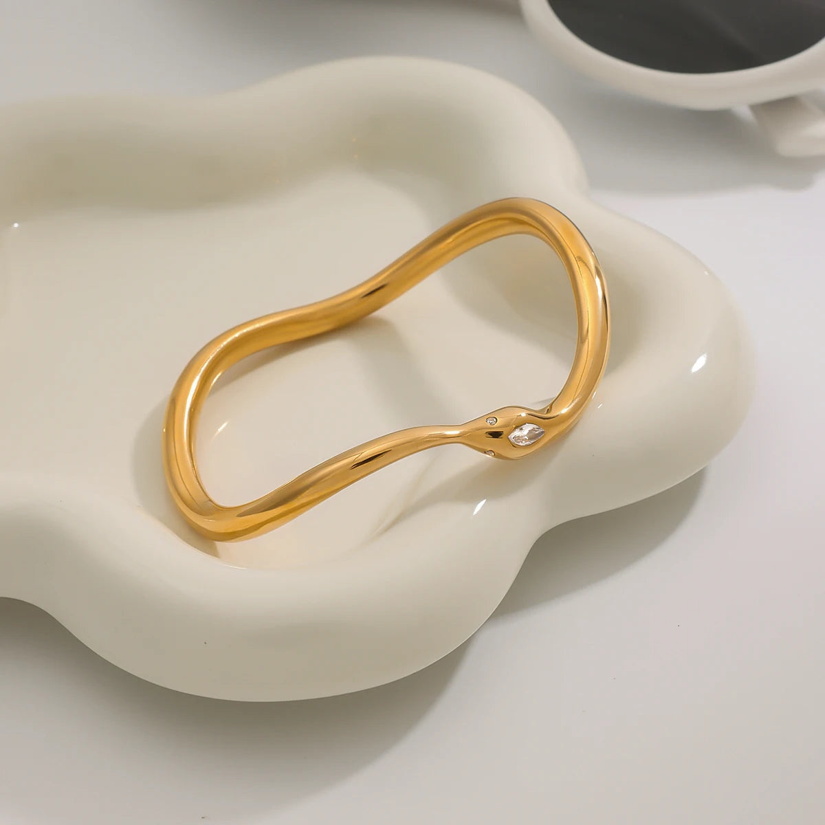 Snake Pearl Bangle Bracelet — Stainless Steel · PS034
