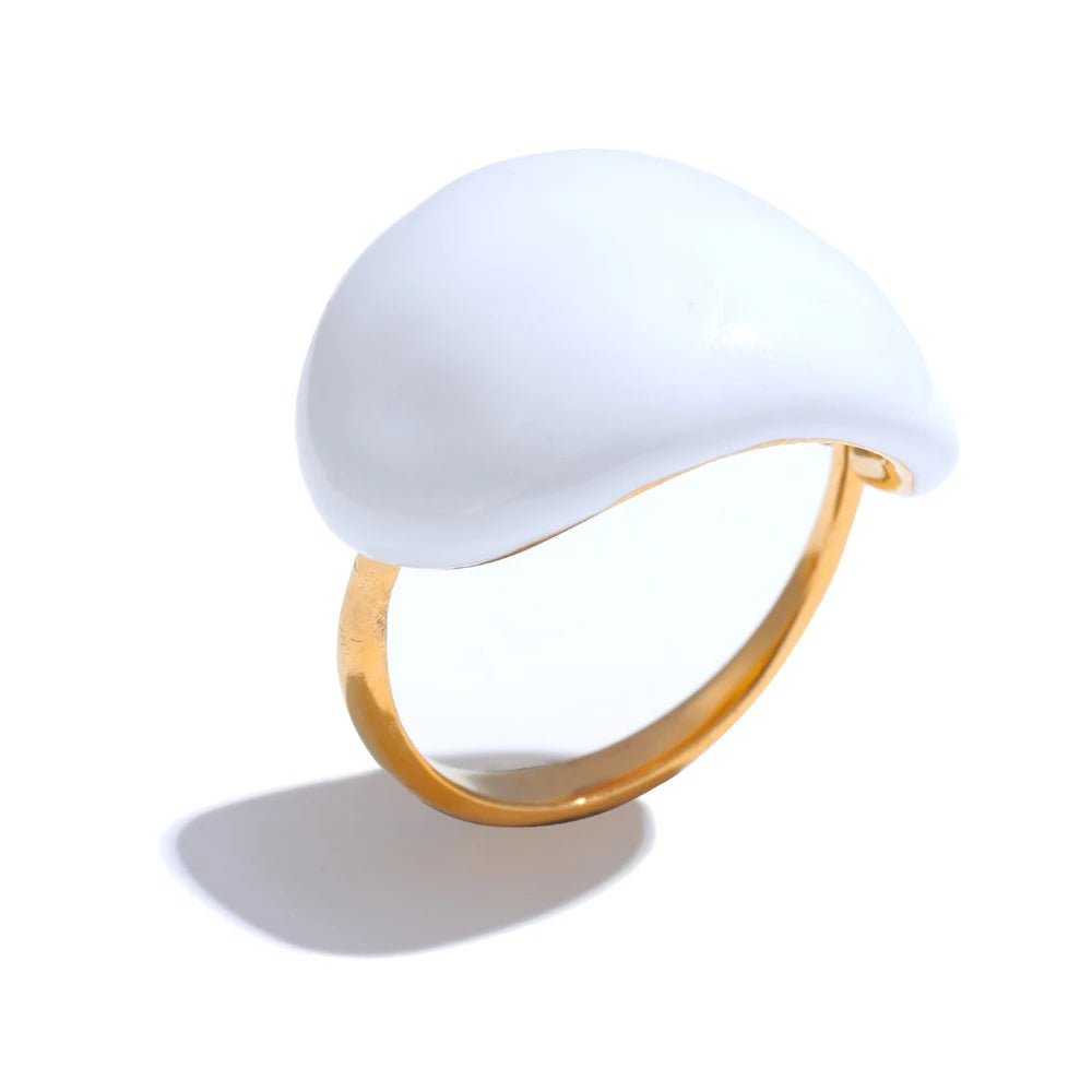 White enamel multi-color ring in 18K gold-plated stainless steel with enamel.