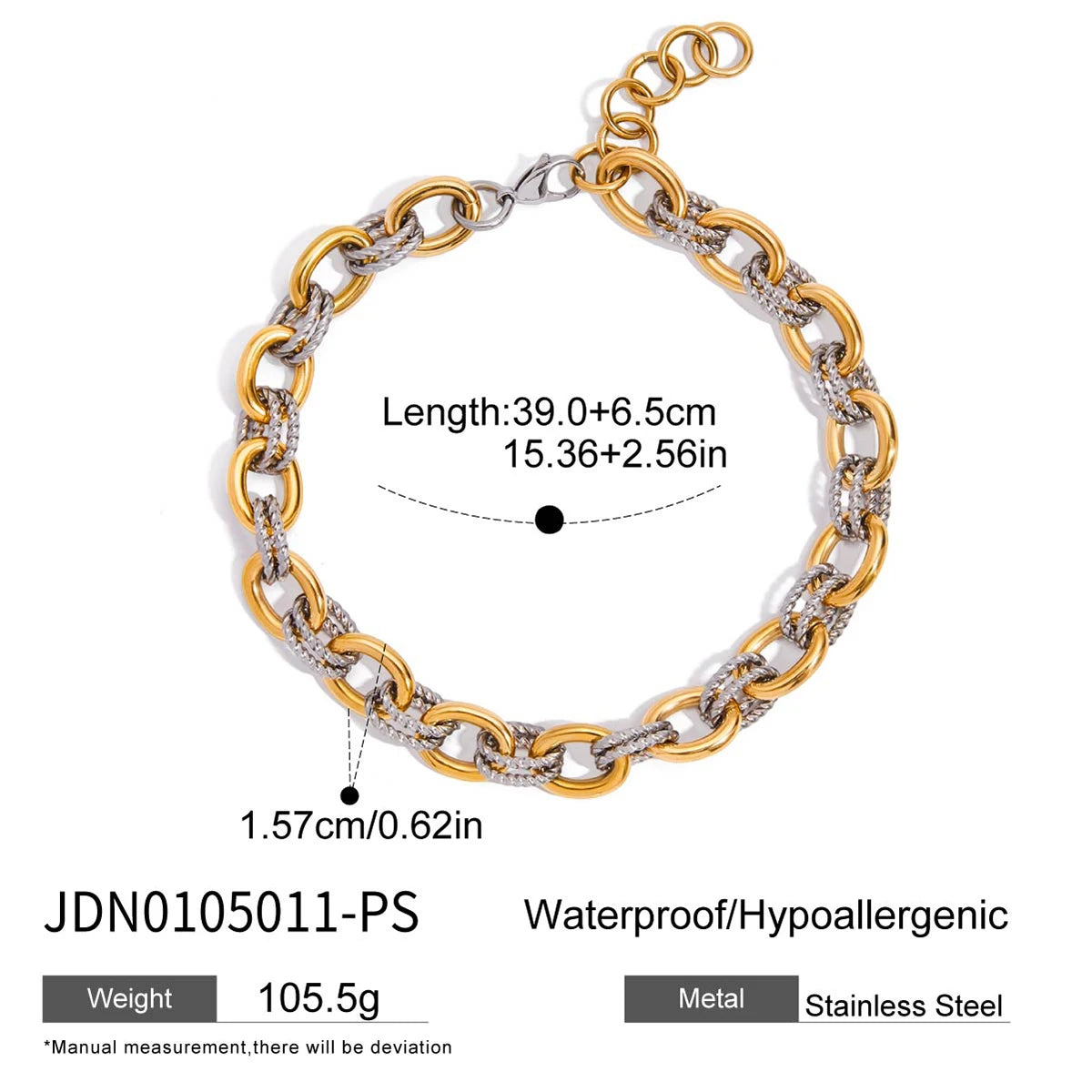 Two-Tone Chunky Chain Necklace — Stainless Steel · PS176