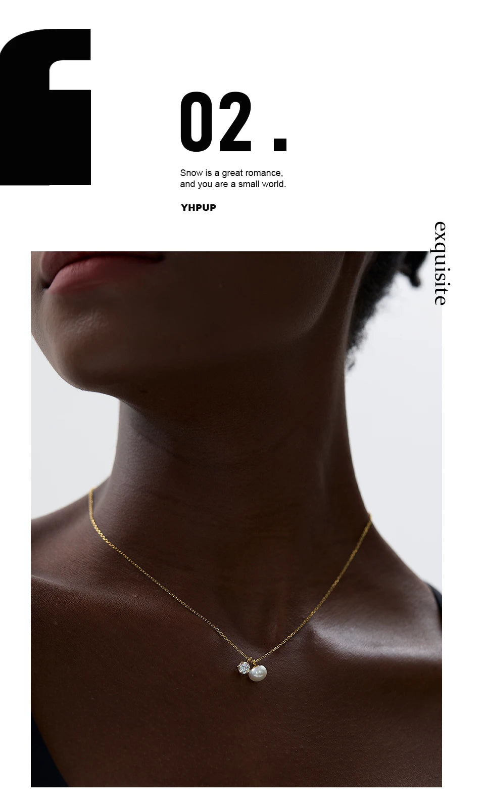 Cubic zirconia pearl geometric necklace in gold-plated stainless steel with pearl and cubic zirconia.