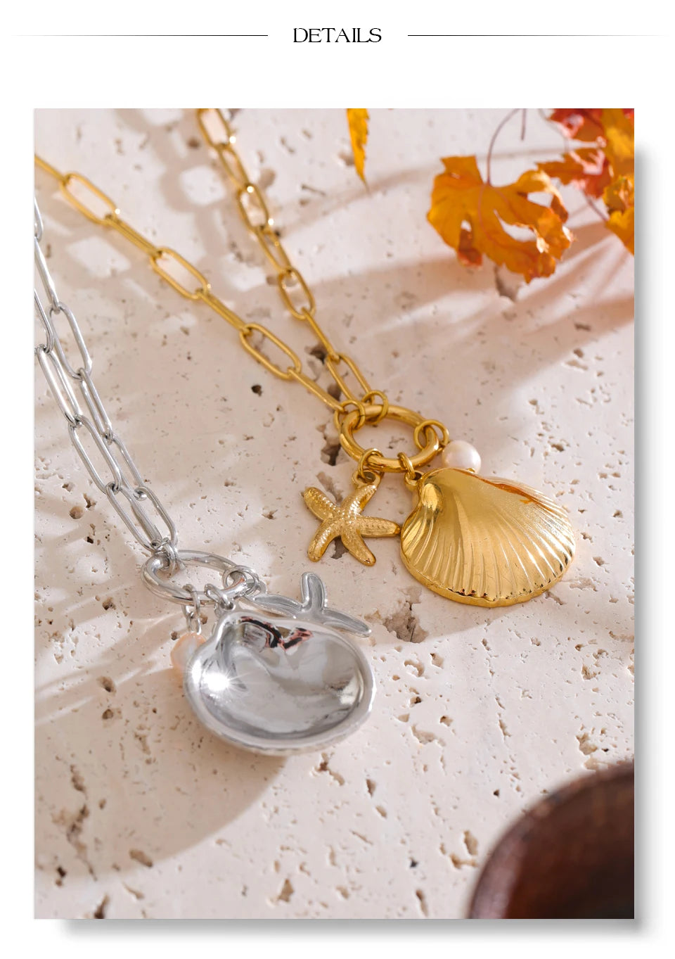 Freshwater Pearl Shell Star Necklace — Gold-Plated Stainless Steel with Freshwater Pearl and Shell · PS2305