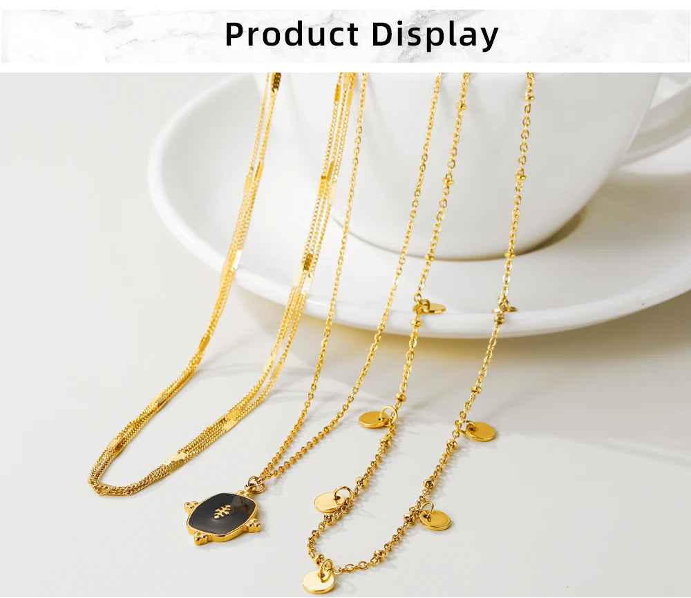 Black Natural Stone Pendant Necklace — 316L Stainless Steel · PS402